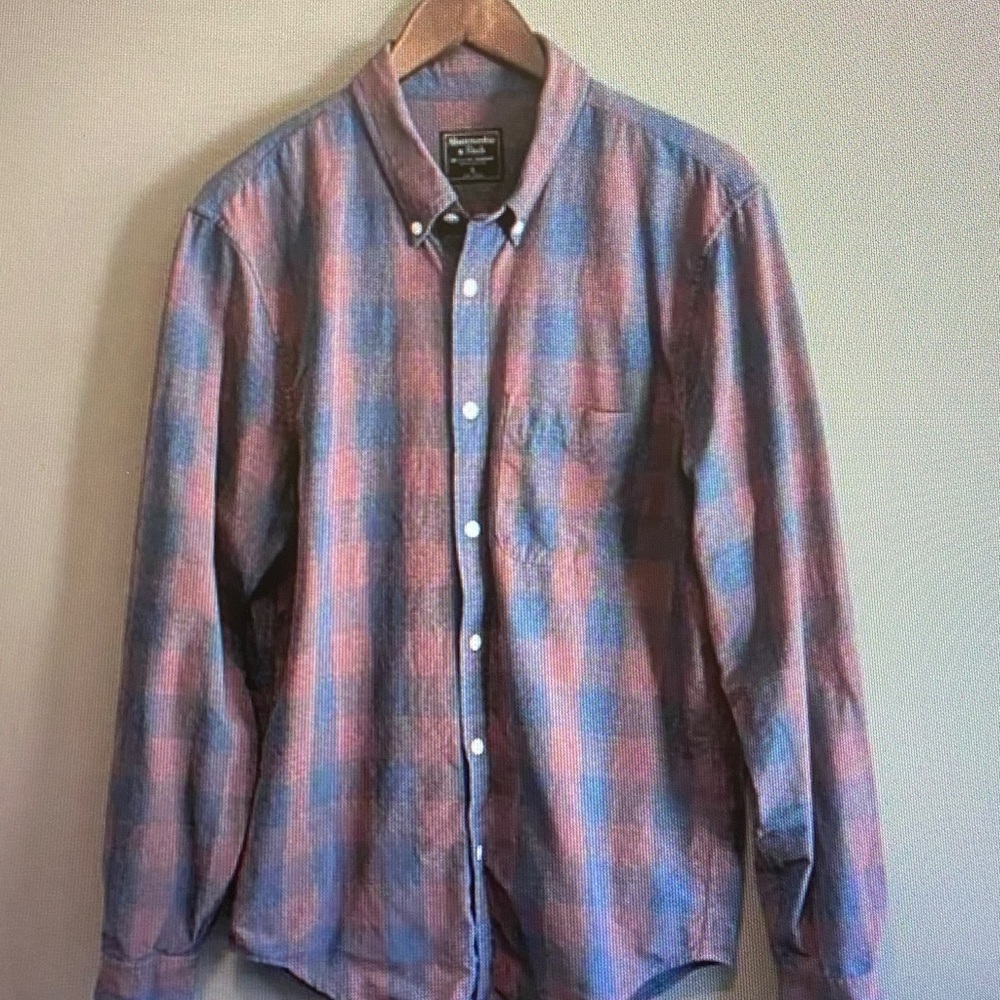 Abercrombie & Fitch Pink and Blue Plaid Button-Down Shirt